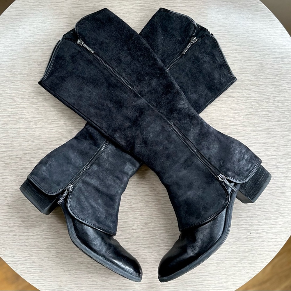 DONALD J. PLINER Devi Tall Black Leather & Suede Boots - Size 10